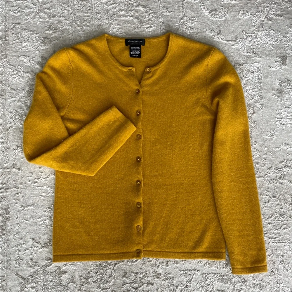 Cashmere Mustard Yellow Women's Cardigan - Picture 2 of 3